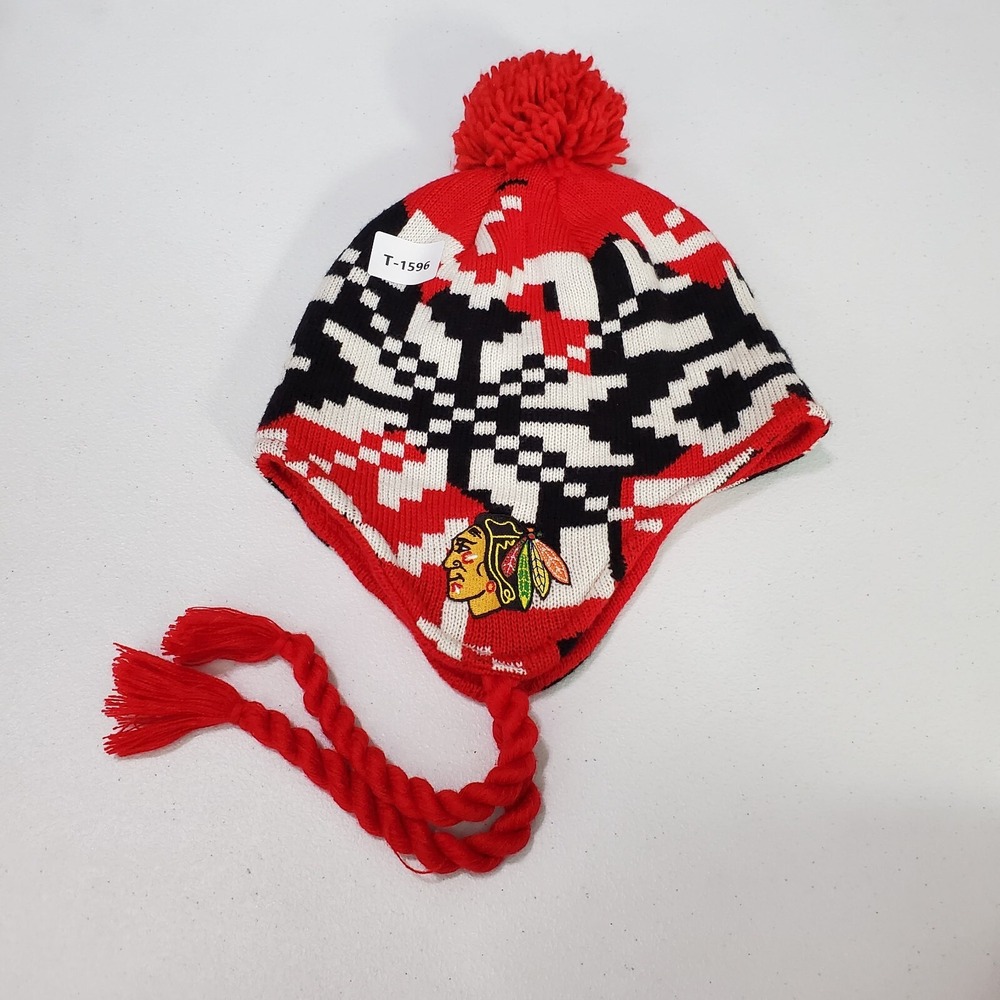 Chicago Blackhawks Men Hat One Size Red Geometric Beanie Adidas‎ Earflap Logo